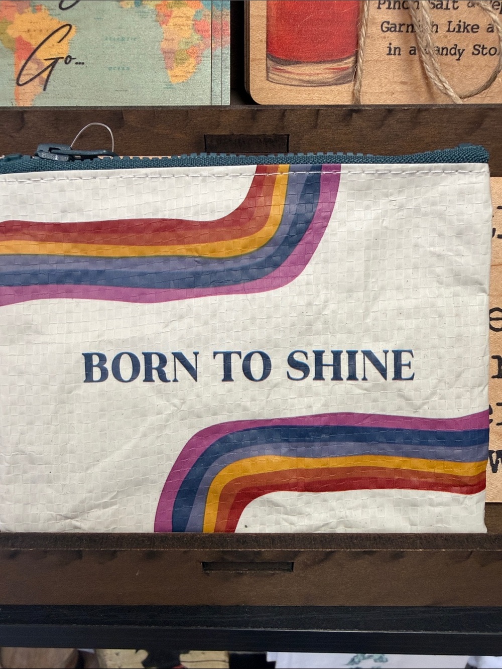 Primitives by Kathy 'Born to Shine' White Cosmetic Pouch with Rainbow Stripes
